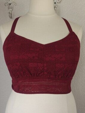 Maurices 2X Bralette Patchwork Lace Racerback Autumn Burgundy